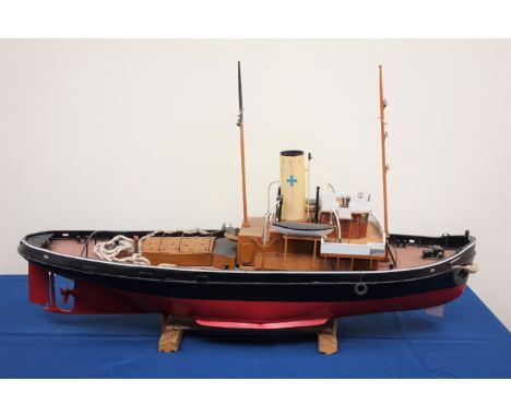 Large scale model of the Tug Joffre, on wooden stand, built from Model Boats Plans Service, L93cm, H54cm: Built Ardrossan and