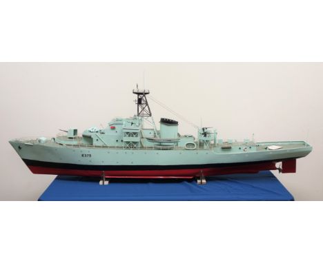 Large scale model of the Weather Survey Vessel Rushen Castle, on stand, L178cm, W22cm, H61cm. Built 1960, scrapped 1980