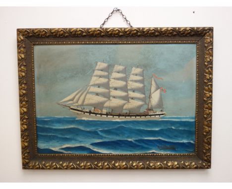 R.Gulbrandsen, (20th century) Ship's portrait of a four masted Norwegian Clipper in a swell, oil on board, signed lower right