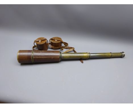 Early 20th century brass four-drawer telescope, inscribed Broadhurst. Clarkson and Co London, E.C, with leather covered cylin