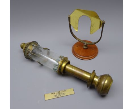 MFV Lord Ernle - A gimbal mounted candle lamp, with later glass shade, H35cm. Provenance: Built in 1919 the Grimsby Trawler L