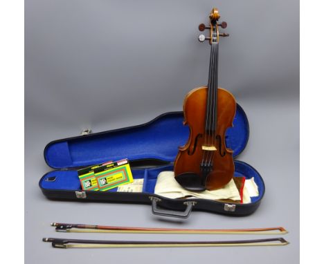 Late 19th century German violin c1890 with 36cm two-piece maple back and ribs and spruce top, bears manuscript label 'Joseph 