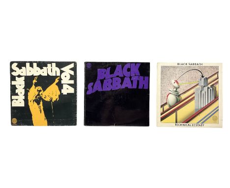 Three Black Sabbath UK first press vinyl LP albums, comprising Vol.4 vinyl LP original UK first pressing on the Vertigo swirl