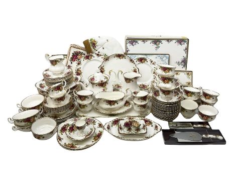 Royal Albert Old Country Roses pattern tea and part dinner service, to include teapot, two open sucriers, two jugs, thirteen 