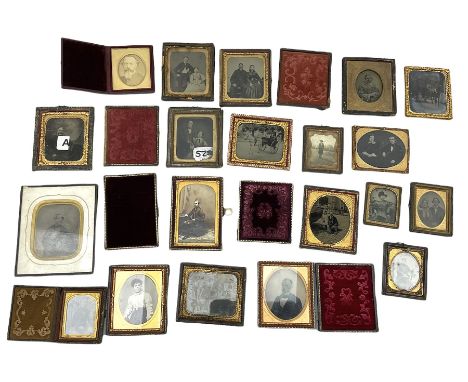 Collection of approximately twenty Victorian photographs, mostly daguerreotype, ambrotype and tintype portraits, largely cont