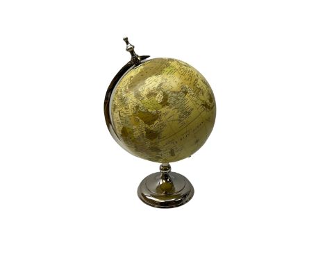 Desktop world globe, with chrome mount and base, H41cm