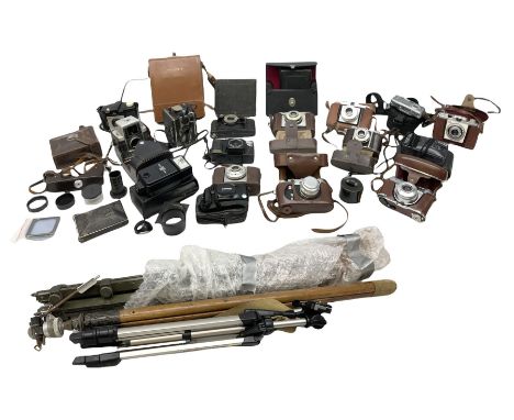 Cameras and camera equipment, including Kodak Retinette 1A, Polaroid J33 land camera, Kodak Colour snap 35, Agfa Isola I, thr