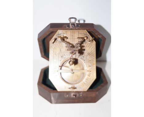 Cased brass sundial compass