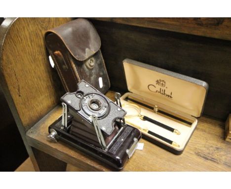 Cased Calibri of London Desk Set comprising Rule, Magnifying Glass and Letter Opener together with a Leather Cased 'Model C' 