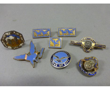 Silver and Enamel Agricultural Union Badge, Two Enamel British Legion Badges and Five Other Badges