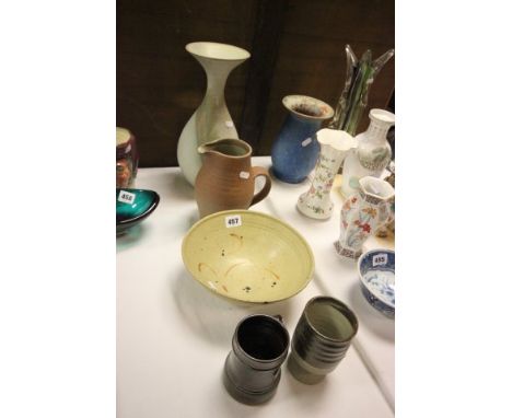 Collection of Studio Pottery including a Colin Pearson Goblet, Winchcombe Pottery Mug, Leach Pottery Footed Bowl and a Vase