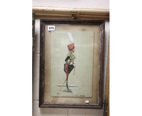 Watercolour Portrait of a 19th century Cavalry Officer monogrammed GHB XII The RHA for Royal Kings Hussars
