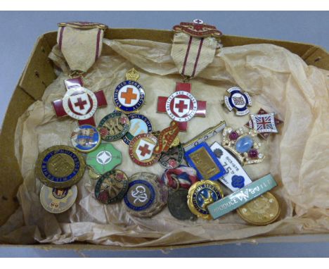 Group of Enamel Badges including Red Cross, WI, etc