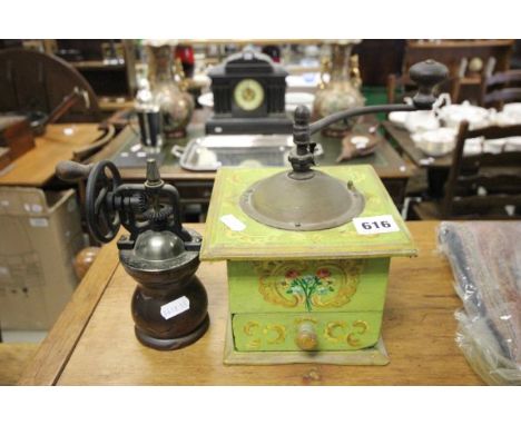 Painted Wooden French Coffee Grinder and another