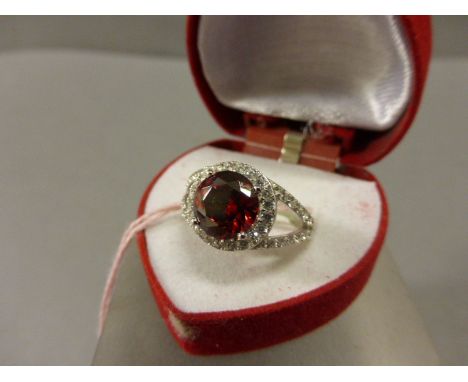 Silver CZ and Simulated Ruby Ring