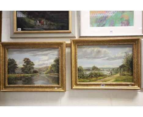 Pair of K S Webb, Oil on Canvas of Rural River Scenes