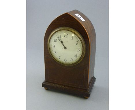 Late 19th / Early 20th century Mahogany and Boxwood String Inlaid Arched Top Mantle Clock