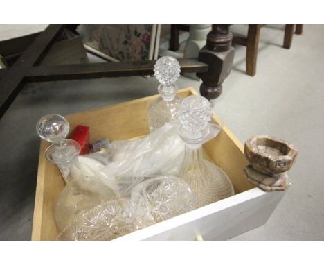 Three Glass Decanters, Poole Pottery Items, AA Badge and a Boxed Players Gold Leaf Lighter