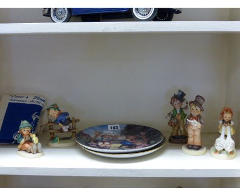 Four Goebel Hummel Figures 'Street Singer', 'Retreat to Safety', 'Singing Lessons' and 'Goose Girl' plus another similar Figu
