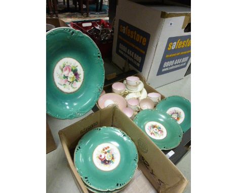 Part Early 20th century Minton's Pink & White Tea Service and a Victorian Green and Floral Patterned Dessert Service