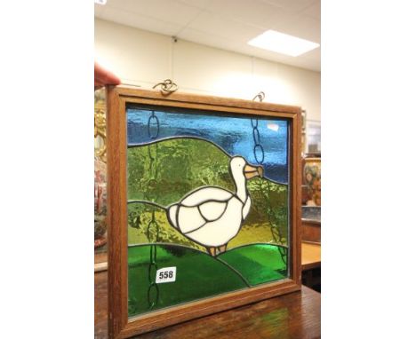 Framed Stained Glass Panel depicting a Bird