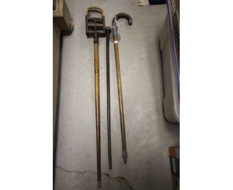 Two Vintage Shooting Sticks and a Knopped Walking Stick