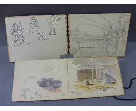 Two Artist Sketch Books of Numerous Portrait, Coastal and WWII Drawings