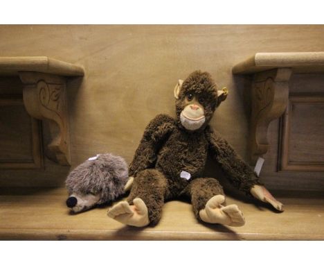 Vintage Steiff Monkey (16") and a Hedgehog (buttons present)