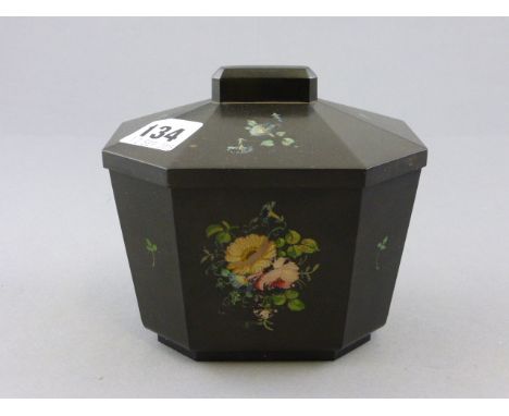 Bakelite Octagonal Tea Caddy with floral design