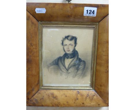Small Maple Framed Watercolour Portrait of a Georgian Gentleman signed F.C.H, circa 1835