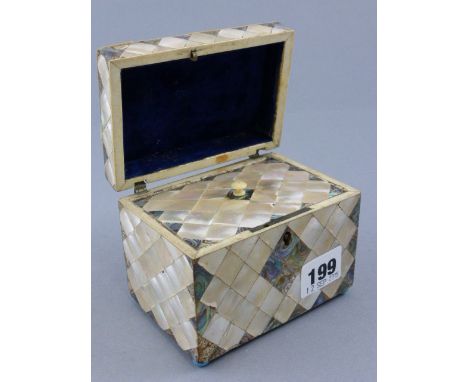 19th century Mother of Pearl Covered Single Compartment Tea Caddy 