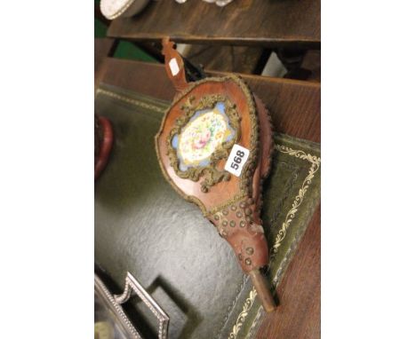 Continental Kingwood & Ormolu Hand Bellows with a painted porcelain floral panel