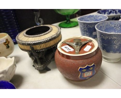 Carltonware Tobacco Jar and an Anglo Indian Ashtray on Stand and Two Lighters