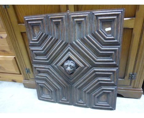 Oak Carved Panel with Lion's Mask to centre