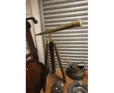 Large Brass Telescope on Wooden Folding Stand