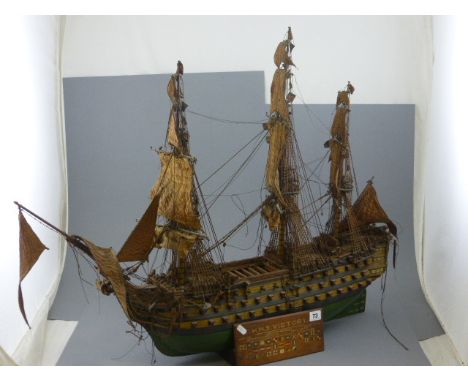 Scratch Model of H M S Victory together with a Wooden Plaque showing Statistics 