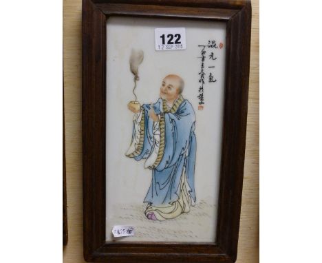 Chinese Porcelain Plaque painted with a figure in hardwood frame