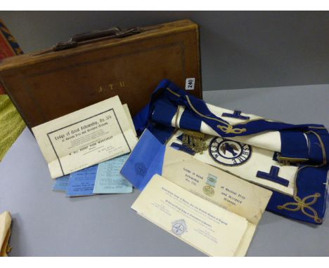 Leather Masonic Cash with Masonic Sash, Booklets, Letters