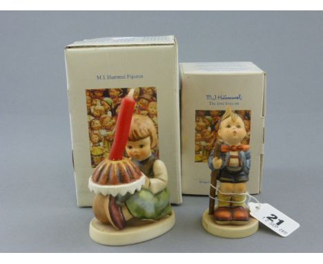 Two Boxed Goebel Hummel Figures -'Little Hiker' and 'Birthday Cake'