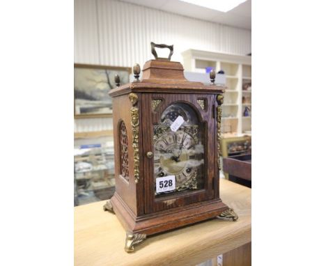 Wuba Oak Cased Mantle Clock with Brass & Silvered Dial plus Moon Phase