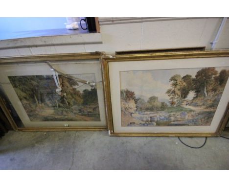 Two Large Gilt Framed Watercolours of Rural Landscapes, each signed R Nottingham 1868