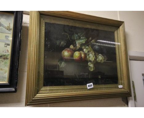 Oil on Panel Gilt Framed Study of Fruit, signed