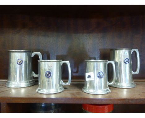 Four Pewter Presentation Tankards each with Enamel Motor Racing plaque awarded to R A Kellow at Silverstone