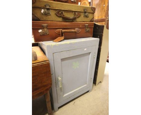 Painted Pine Kitchen Cupboard with panelled door and shaped shelf to interior