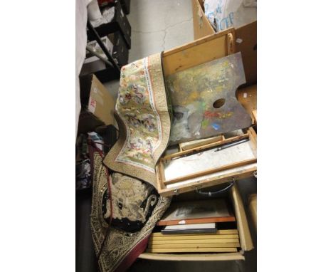 Framed and Glazed Print of SS Great Britain, Various Other Prints, Indian Embroidered Wall Hanging and an Artists Box
