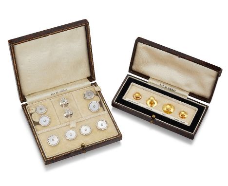 A GROUP OF GENTLEMAN'S ACCESSORIESComprising a pair of double-sided cufflinks, of octagonal outline, each inset with a circul