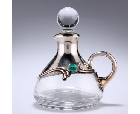 AN ISRAELI SILVER-OVERLAID GLASS EWERby David BarakThe silver mount chased with elongated scrolls and set with a roundel, ins