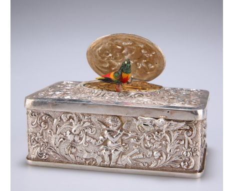 A GERMAN SILVER SINGING BIRD AUTOMATA MUSIC BOXin the manner of Karl Griesbaum, late 19th CenturyOf rounded rectangular form,