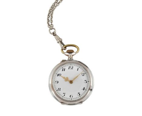 A SMALL CONTINENTAL SILVER FOB WATCHlate 19th CenturyCircular white enamel dial with Arabic numerals, case signed Victoria an