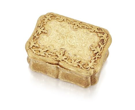 A GERMAN GOLD BOXby Charles M Weisshaupt & Sohne, Hanau, c.1860Rectangular with waisted sides, applied and engraved floral de